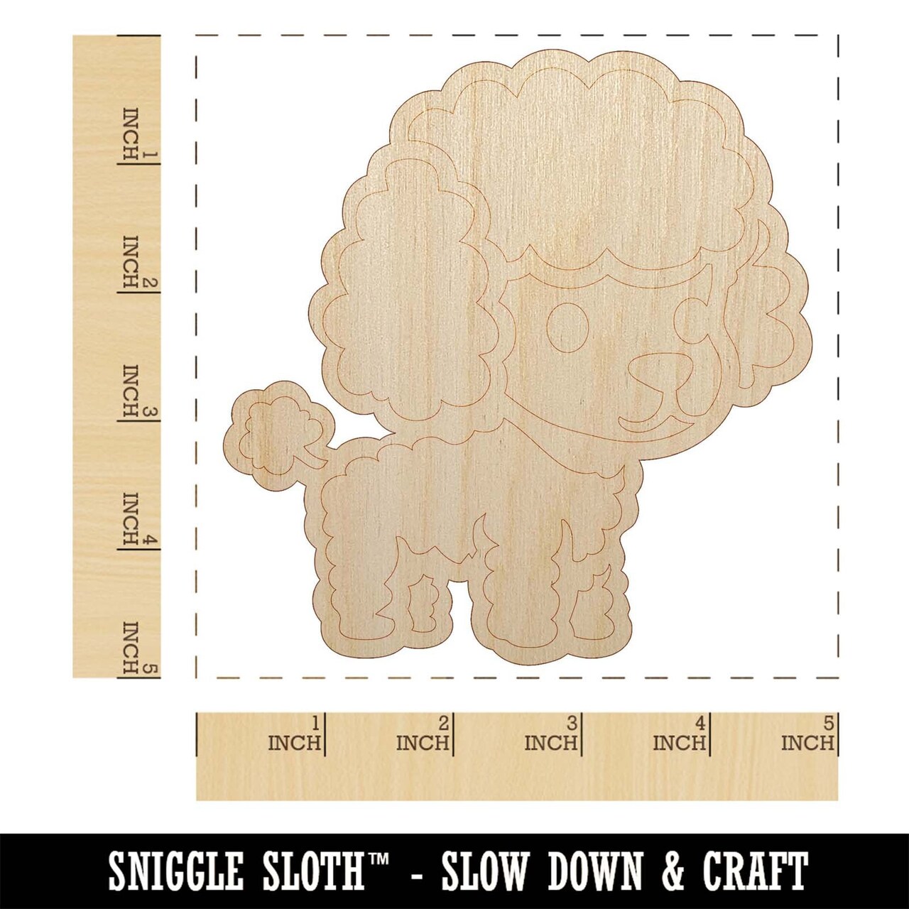 Cute and Fluffy Poodle Dog Unfinished Wood Shape Piece Cutout for DIY Craft Projects